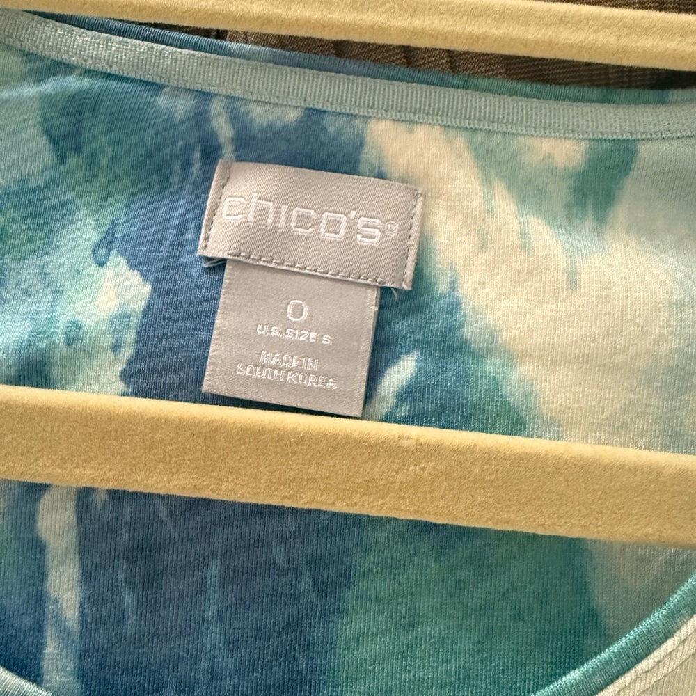 Chico's Teal and White Long Sleeve Top - Picture 4 of 5